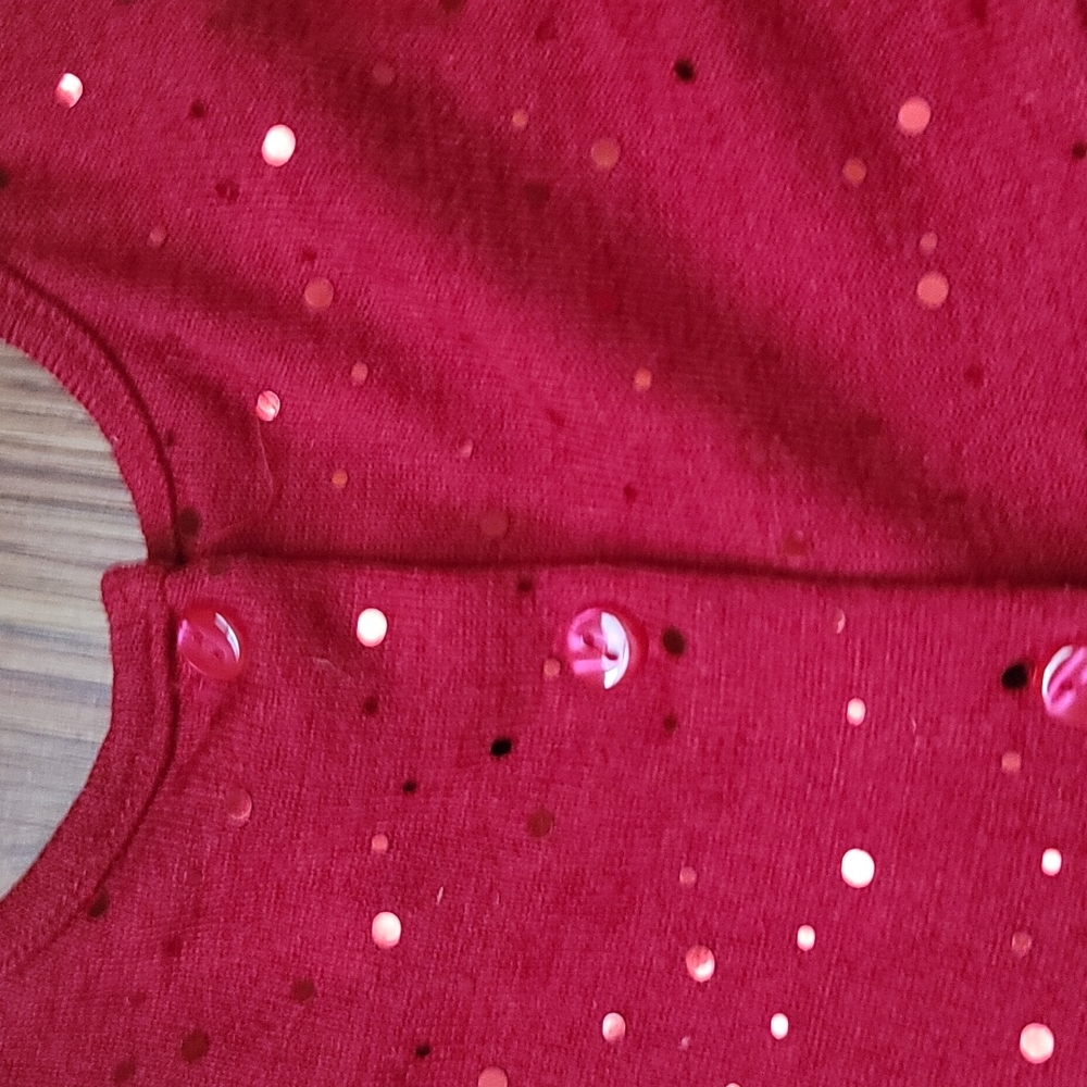 Dress New Holiday S 5T Red 3/4 sleeve red Sparkle w/ 3 button tie back. Holiday - Picture 9 of 10